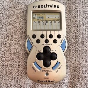 Excalibur e-Solitaire Handheld Electronic Card Game Silver Vintage 500-1 WORKS!